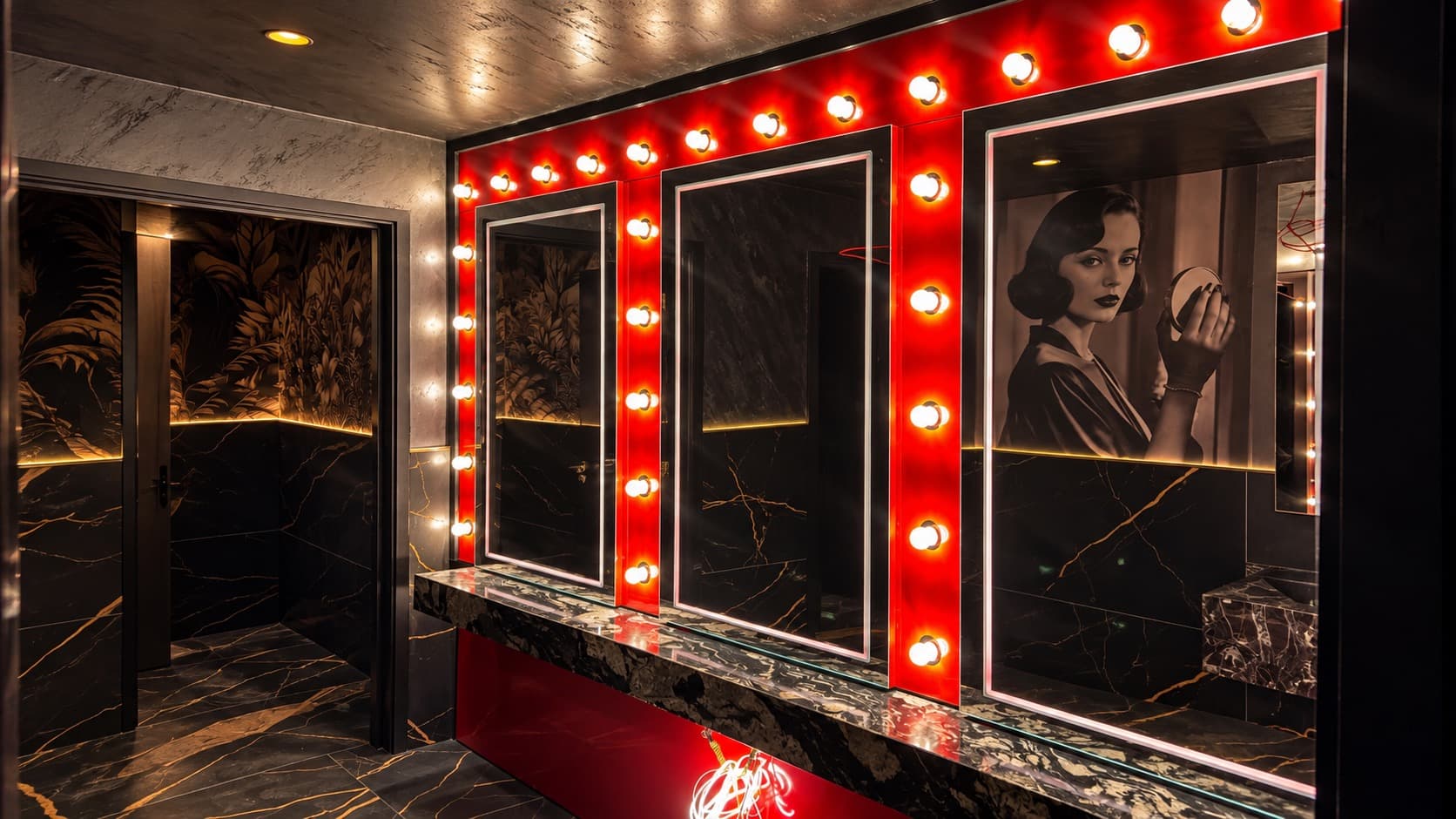 Commercial fit-out, illuminated vanity mirror washroom
