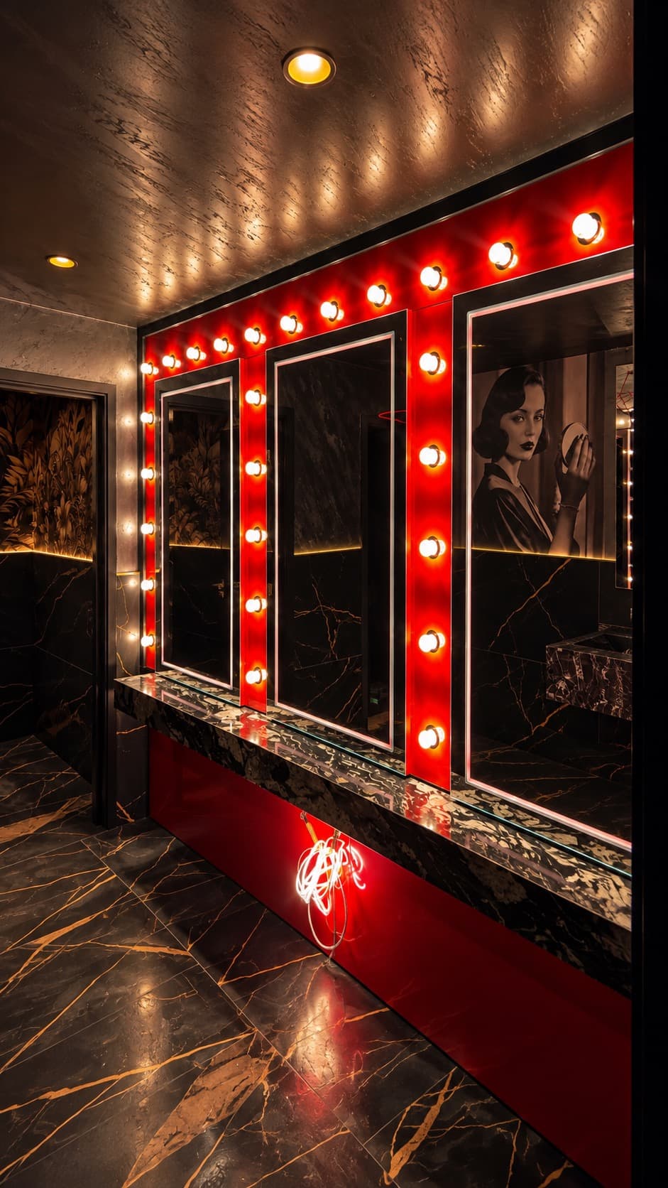 Commercial fit-out, illuminated vanity mirror washroom