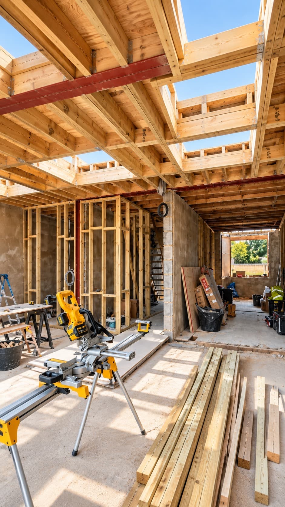 Roof joist framing during a residential extension build