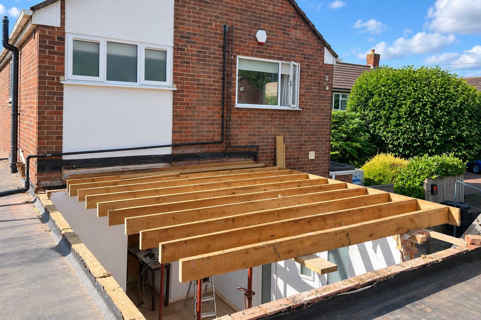 Timber roof joists for a rear extension under construction
