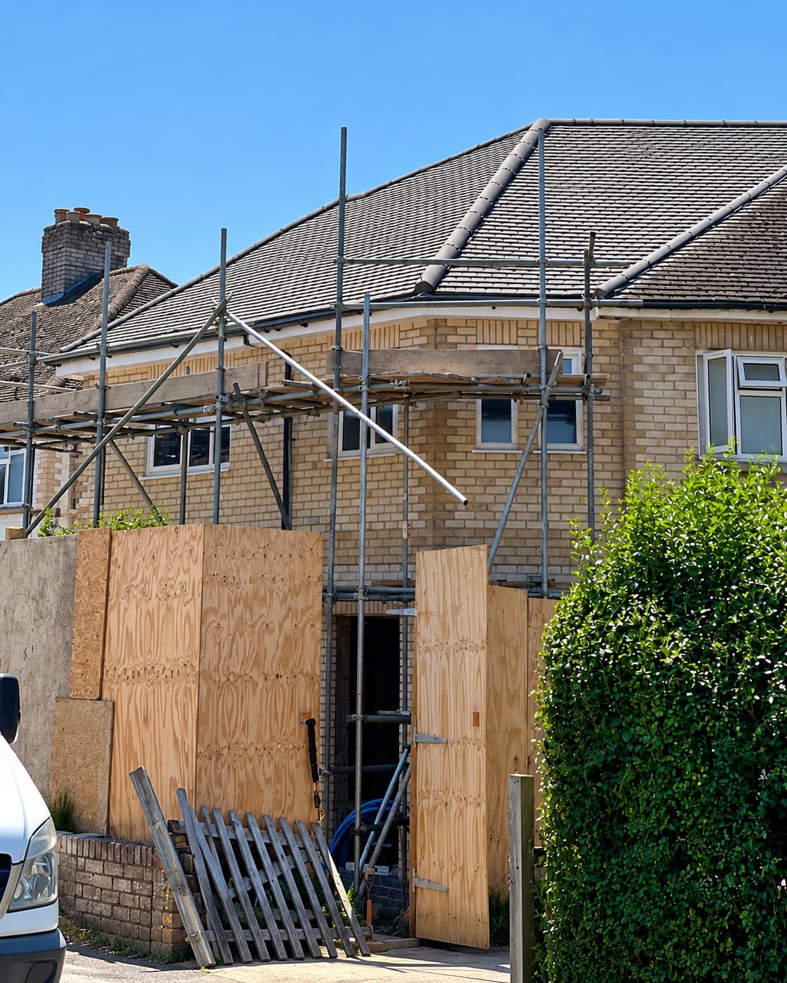 Scaffolded residential extension under construction