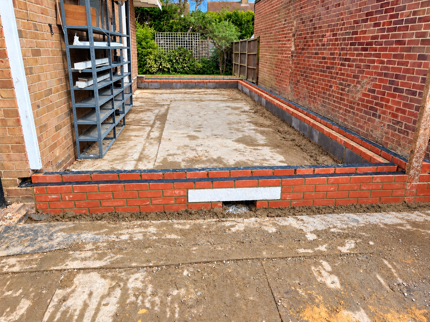 Side extension foundation brickwork at the Ashford property