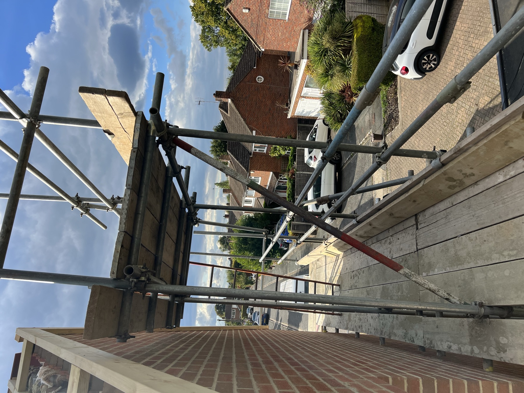 View from the scaffold across the street as the first floor extension progresses